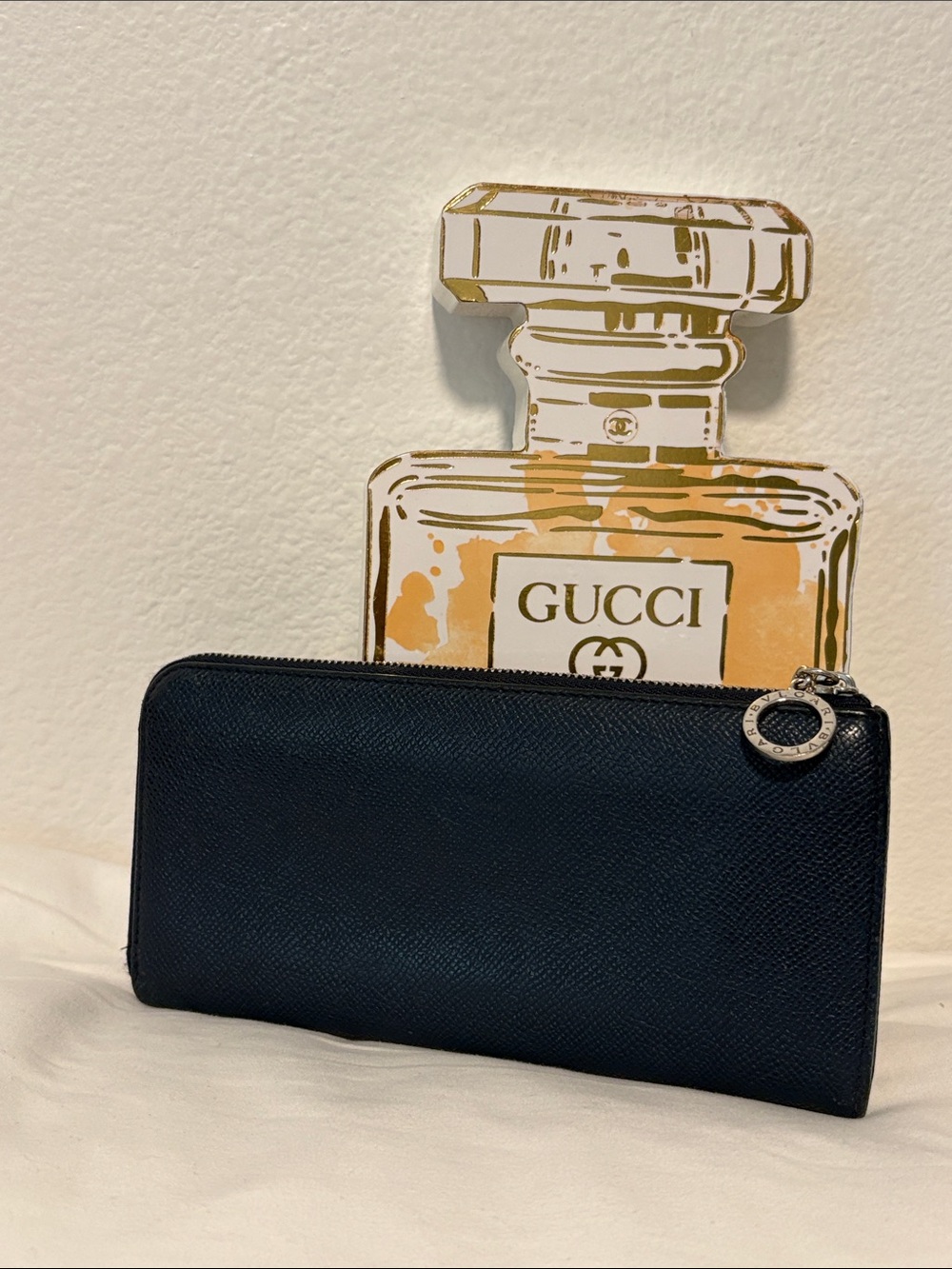 BVLGARI Leather Navy L Zip Long Wallet